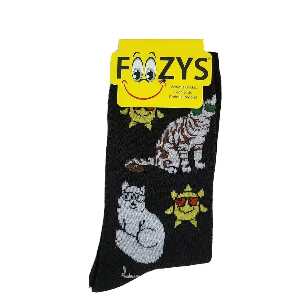 Foozys Cat with Sunglasses Sun Sunshine Kitty Animal‎ Black Pairs Women's Socks